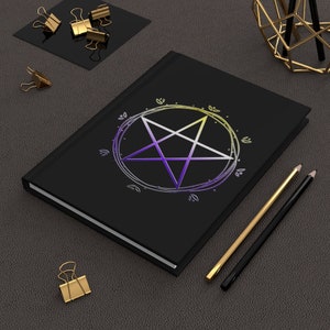 Nonbinary Pentagram Hardcover Journal Matte - NB Enby Pride Flag Boho Floral Pentacle Journal - Gender Bender Wiccan Pagan Witch Notebook
