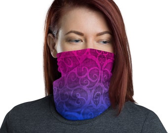 Distressed Bisexual Bandana Face Mask - Bi Pride Flag Neck Gaiter Face Shield - Pink Purple Blue Swirls Headband Bandana
