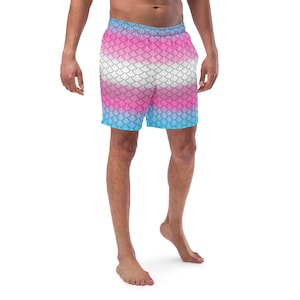 Transgender Mermaid Swim Trunks - Trans Pride Flag Colors Boho Mermaid Scales Swim Shorts - MTF FTM Swim Shorts