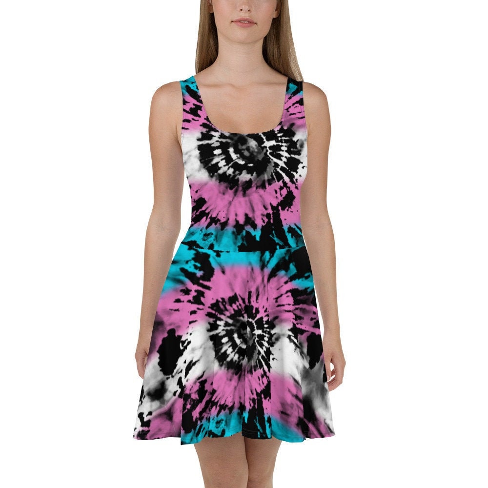 Trans Color Outfit Transgender Tie Dye Skater Dress - Trans Pride Flag Colors Boho Hippie ...