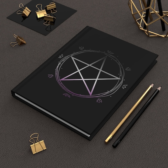 Asexual Pentacle Hardcover Journal Matte - Ace Pride Flag Colors Boho Floral Pentagram Journal - Wiccan Pagan Goth Ace Witch Notebook