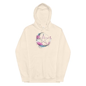 Transgender Pentagram Unisex Midweight Hoodie, Trans Pride Flag Colors Boho Floral Pentacle Hoodie, MTF FTM Hippie Witch Moon Hoodie