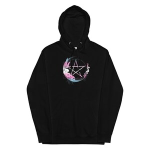 Transgender Pentagram Unisex Midweight Hoodie, Trans Pride Flag Colors Boho Floral Pentacle Hoodie, MTF FTM Hippie Witch Moon Hoodie