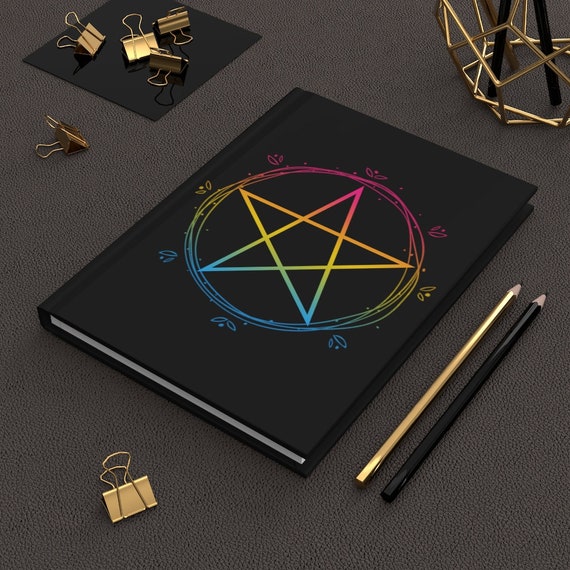 Pansexual Pentacle Hardcover Journal Matte - Pan Pride Boho Floral Pentagram Journal Notebook - Wiccan Pagan Goth Pansexual Witch Notebook