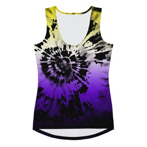 Nonbinary Tie Dye Tank Top - NB Enby Pride Tank Top - Genderfluid Nonbinary Pride Flag Colors Tie Dye Tank Top