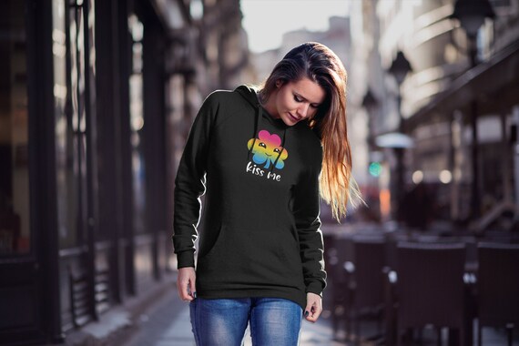 Pansexual Smiling Kawaii Shamrock Hoodie - Pan Pride Flag Clover St. Paddys Day Hoodie - Kiss Me Irish St Patricks Day Pan Unisex Hoodie