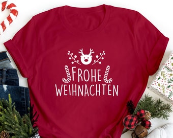 Frohe Weihnachten Shirt, German Christmas Reindeer Tee