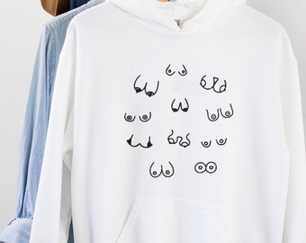 Happy Boob Hoodie Minimal Breast Cancer Awareness Long Sleeve Organic Cotton Feel Unisex