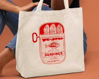 SARDINES Bag, Cool Design Bags, Foodie Bag, Foodies Bag, Cool Tote Bag, Bohemian Bag, Retro Bag, Vintage Bag, Fish Bag, Sardines Design