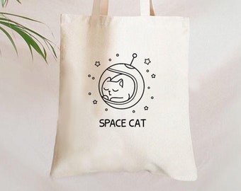 SPACE CAT Bag, Space Cat Tote Bag, Cat Tote, Astronaut, Cats, Meow, Canvas Tote Bag, Cotton Bag