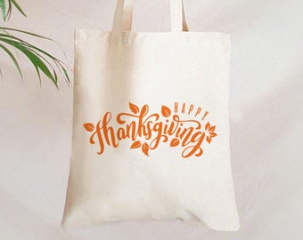 Happy Thanksgiving Tote Bag, Fall Aesthetic Canvas Bag,