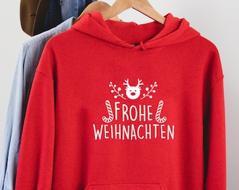 Frohe Weihnachten Hoodie, German Christmas Reindeer Top