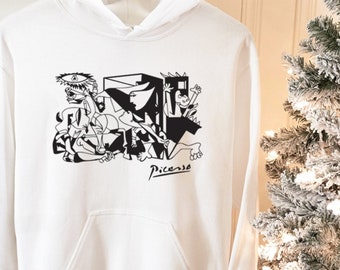 Guernica By Picasso Hoodie With Abstract Black And White Surrealist Art Design