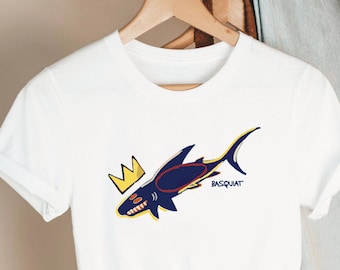 Basquiat Inspired Shark Art T-Shirt, 100% Cotton Tee