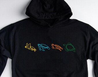 Sea Turtles Hoodie & Long Sleeve Minimal Ocean Wildlife Line Art Coastal Graphic
