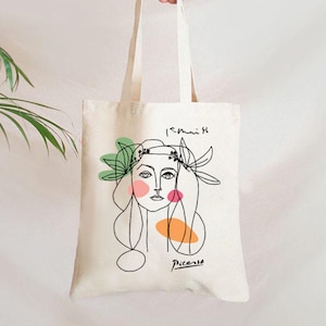 Tote Bag Inspired by Pablo Picasso, Cubist Travel Tote Sack