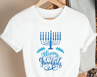 Happy Hanukkah Menorah T-shirt, Jewish Holiday Tee