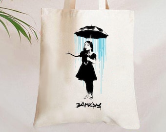 UMBRELLA GIRL Bag by BANKSY 2008, Banksy Art Bag, Banksy, Art Tote Bag, Art Gift, Art Bag, Artist Bag, Artist gift,Special gift,gift for her