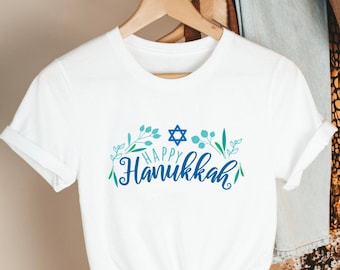 HAPPY HANUKKAH T-shirt, Hanukkah, חנוכה חולצה קצרה, Jewish Sayings Tee, Jewish Shirt, Jewish Holiday Tee, Long Sleeve Tee, Christmas, Gift