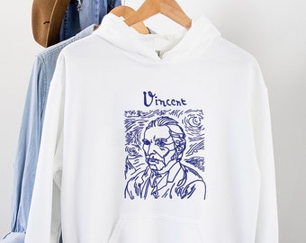 Vincent Van Gogh Portrait Hoodie, Starry Night Art, Unisex Cotton
