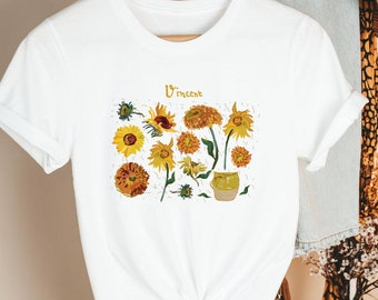 Van Gogh Sunflowers T-Shirt Vintage Painting Graphic Botanical Art Tee