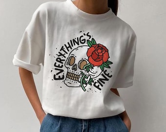Everything is Fine Skull Shirt, Retro Grunge Style