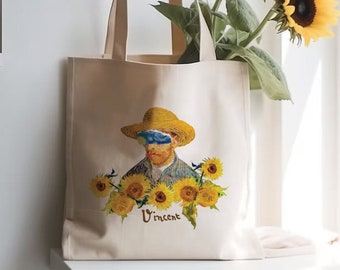 Van Gogh Sunflowers Tote Bag, Aesthetic Canvas Shoulder Bag, Art Lover Gift, College Book Bag, Artistic Fine Art Carryall