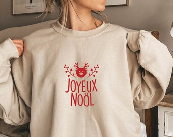 Joyeux Noël Sweatshirt, French Christmas Reindeer Crewneck