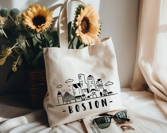 BOSTON Bag, Boston Tote, Boston, US Cities, Canvas Shoulder Bag, Cotton Tote, Recycled Bag, Eco-friendly Tote, Gift Bag