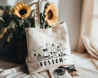 BOSTON Bag, Boston Tote, Boston, US Cities, Canvas Shoulder Bag, Cotton Tote, Recycled Bag, Eco-friendly Tote, Gift Bag