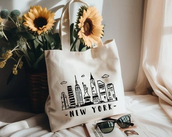 NEW YORK Bag, New York City Tote, Big Apple, US Cities, Canvas Shoulder Bag, Cotton Tote, Recycled Bag, Eco-friendly Tote, Gift Bag