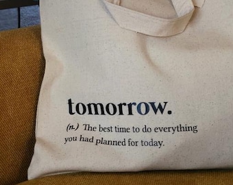 Tomorrow Eco Friendly Recycled Canvas Tote Bag, Definition Bag, Canvas Shoulder Bag, Cotton Tote Definition Bag, Friends Gift, Gift Bag