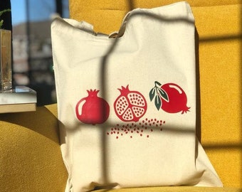 POMEGRANATE Tote Bag, Pomegranate Bag, Canvas Cotton Tote Bag, Eco-friendly Bag, Recycled Bag, Birthday Gift