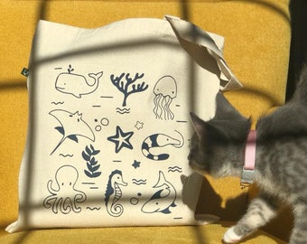 OCEAN LIFE Bag, Ocean Life Tote, Marine Bag, Sea Animals Bag, Sea Tote, Sea Life Bag, Cottagecore, Cotton Bag, Gift Bag, Birthday Gift