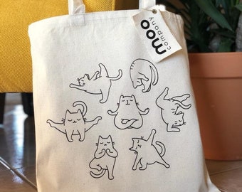 MEDITATION CAT Bag, Yoga Cat Tote Bag, Yogi Cat Tote, Cats, Canvas Tote Bag , Cotton Bag, Christmas Gift