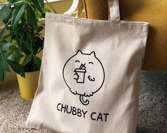 CHUBBY CAT Bag, Fat Cat Tote Bag, Cat Tote, Cats, Meow Bag, Yummy Bag, Yummy Cat, Christmas