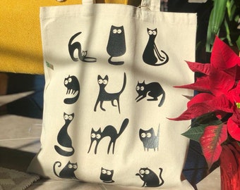 BLACK CATS Tote Bag, Black Cats, Cat Tote, Cats, Meow Bag, Kitty Bag,  Girlfriend Gift, Valentina's Day Gift,Friends Gift, Birthday Gift