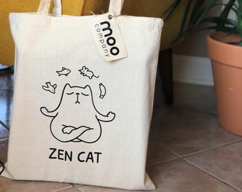 ZEN CAT Bag, Yoga Cat Tote Bag, Yogi Cat Tote, Cats, Meow Bag, Yoga, Yogi, Friends Gift, Gift Bag