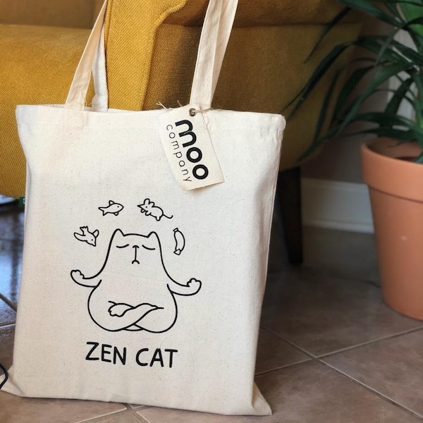 ZEN CAT Bag, Yoga Cat Tote Bag, Yogi Cat Tote, Cats, Meow Bag, Yoga, Yogi, Friends Gift, Gift Bag