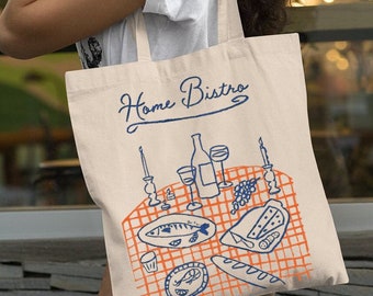 HOME BISTRO Bag,  Kitchen Tote Bag,Cook Tote Bag,Cook bag,Cotton Bag,Dinner Table bag,Fish tote bag,aesthetics bag