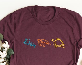 Sea Turtles T-Shirt, Ocean Animals, 100% Cotton Unisex Shirt