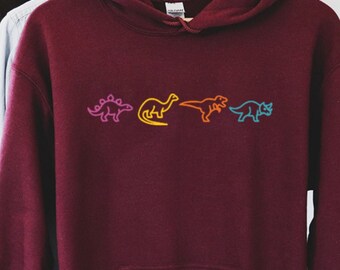 Colorful Dinosaurs Hoodie With Minimalist Line Art And Playful Prehistoric Design