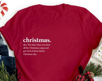 Christmas Definition Shirt, Red Holiday Tee, Minimalist Christmas T-Shirt, Typography