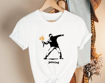 BANKSY Flower Thrower Tee, Anti War, Flower Thrower,Banksy Shirt,Banksy Tee,Banksy,Art Shirt,Artist Tee,Art gift,Ukraine tee,support Ukraine