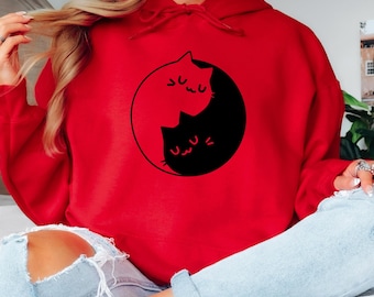 Yin Yang Cat Long Sleeve With Minimalist Meditation Design And Zen Balance Art