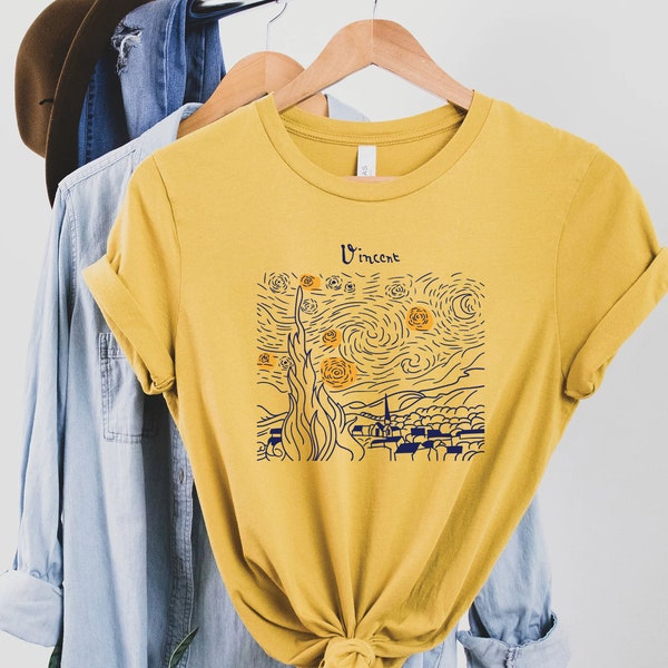 THE STARRY NIGHT 1889 Tee Shirt, Vincent Tee, Vincent Van Gogh, Starry Night, Van Gogh Shirt, Art Tee Shirt, Artist Tee, Artist Tee Shirt