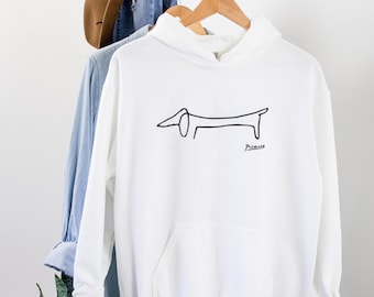 Picasso Dog Art Hoodie, Minimalist Line Art Sweatshirt