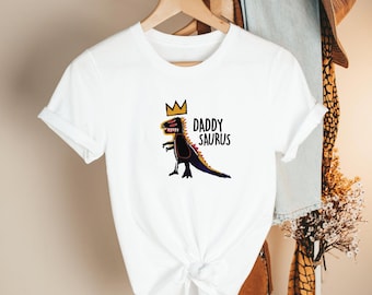 Dinosaur Dad T-Shirt  Daddy Saurus Crown Retro Funny T-Rex Graphic