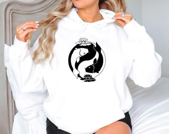 Yin Yang Koi Fish Long Sleeve Top With Ocean Inspired Minimalist Design