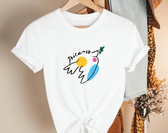 Picasso Peace Bird T-Shirt Minimal Dove Line Art Graphic